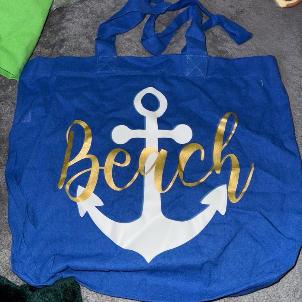 Blue Beach Tote with Anchor Design